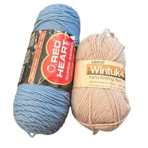Mixed Lot Of 2 Skeins Yarn Red Heart Country Blue Caron Wintuk VTG‎ Fawn Beige